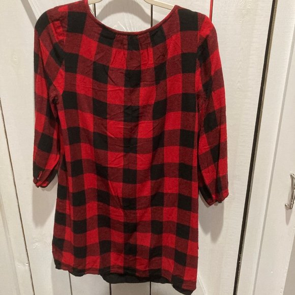 Madewell signal red black buffalo plaid print tunic dress M - Picture 7 of 7
